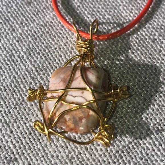 💥 PICTURE JASPER DRUZY PENTACLE GEMSTONE NECKLACE 💥 - Picture 5 of 6